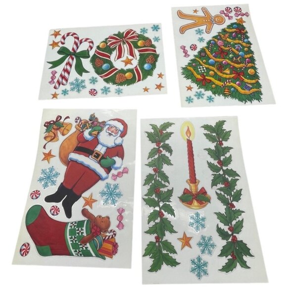Christmas window stickers set of 3 sheets tree Santa wreath stocking candy READ - Picture 1 of 7